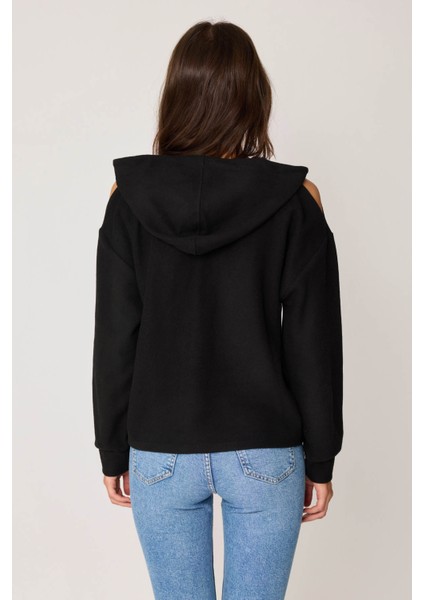 Omuz Dekolteli Kanguru Cep Kapüşonlu Sweatshirt indirimleri