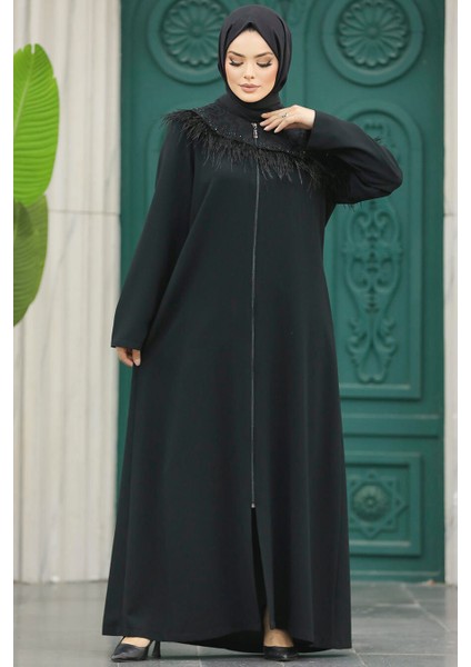 Tüy Detaylı Siyah Tesettür Ferace 10103S modelleri