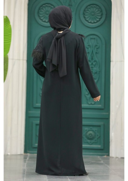 Tüy Detaylı Siyah Tesettür Ferace 10103S indirimleri