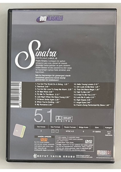 Frank Sinatra Unutulmaz Şarkılar DVD (Orjinal Dönem Baskı)