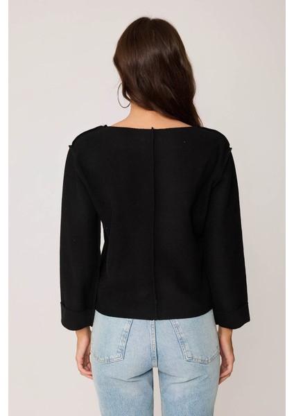 Kesik V Yaka Ters Dikiş Bluz indirimleri