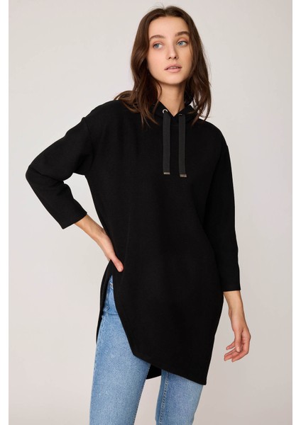 Yanı Yırtmaçlı Kapüşonlu Elbise modelleri