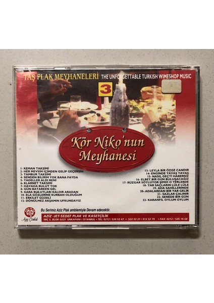 Kör Niko'nun Meyhanesi Sevilen Meyhane Şarkılar CD (Orjinal Dönem Baskı)