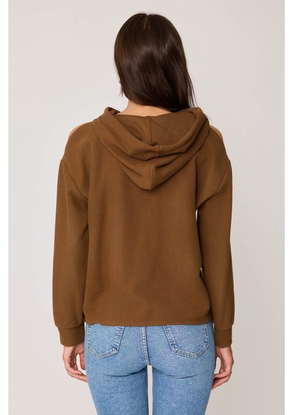 Omuz Dekolteli Kanguru Cep Kapüşonlu Sweatshirt indirimleri