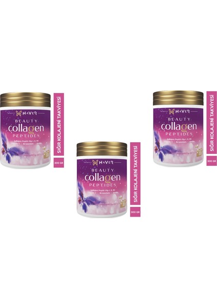 Beauty Collagen Peptides Tip 1-2-3 Takviye Edici Gıda 300 gr 3 Adet