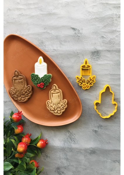 Sarı Kokina Çiçekli Mum Hamur Şekillendirici / Kurabiye Seramik Kalıbı 6 x 9 cm