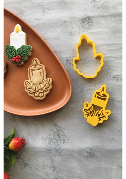 Sarı Kokina Çiçekli Mum Hamur Şekillendirici / Kurabiye Seramik Kalıbı 6 x 9 cm