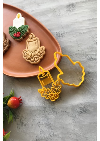 Sarı Kokina Çiçekli Mum Hamur Şekillendirici / Kurabiye Seramik Kalıbı 6 x 9 cm