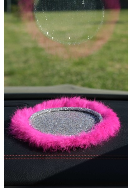 Gümüş Simli Gümüş Kordon Fuşya Tüy Kaymaz Ped