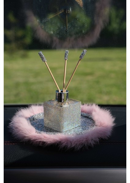 Gümüş Pullu Gümüş Kordon Rose Gold Kaymaz Ped & Yaldız Kare Kavanoz Koku Set