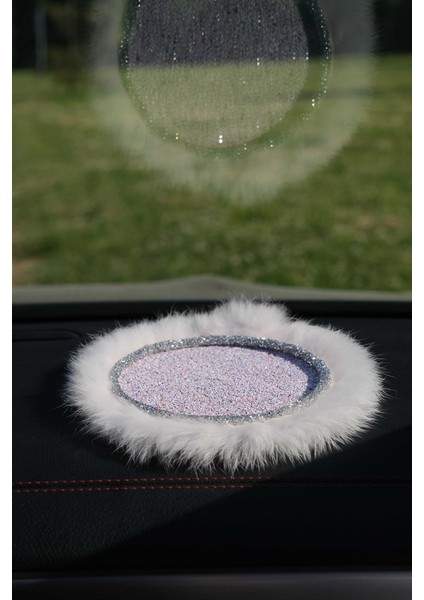 Pembe Pullu Gümüş Kordon Pudra Tüy Kaymaz Ped