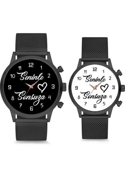 Çift Saatleri Seninle Sonsuza Siyah Çift Kol Saatleri Bay Bayan Eş Kol Saatleri