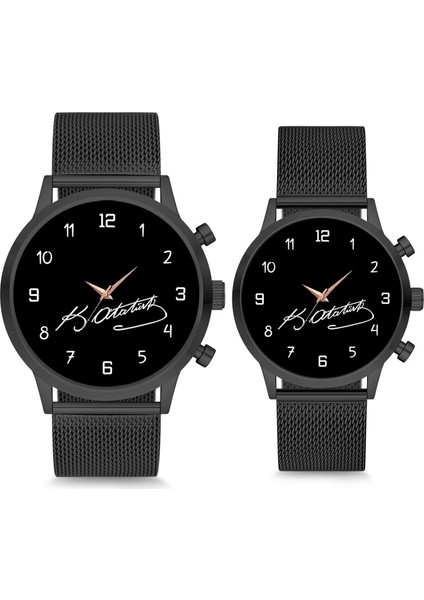 Çift Saatleri Sevgili Saatleri Kemal Atatürk Imzalı Siyah Çift Kol Saati Bay Bayan Eş Saatleri