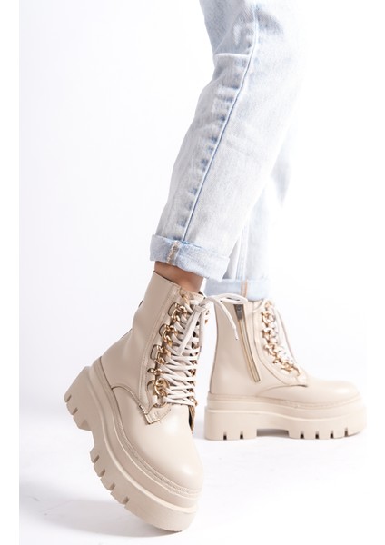 MBBRZ400-BJ Yüksek Kalın Taban Bağcıklı Kadın Kısa Bot & Postal