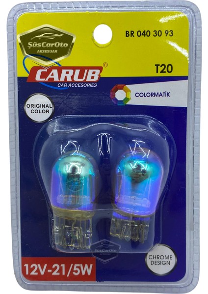 Carub Diadem Ampul Krom Amber Park Sinyal Ampulü Gündüz Farı T20 WY21/5W 12V Turuncu Işık Colormatik 2'li Takım