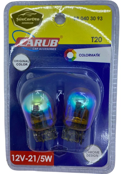 Carub Diadem Ampul Krom Amber Park Sinyal Ampulü Gündüz Farı T20 WY21/5W 12V Turuncu Işık Colormatik 2'li Takım indirimleri