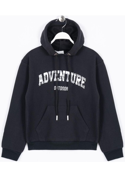 Erkek Çocuk Siyah Renkli Adventure Outdoor Baskılı Kapüşonlu Sweatshirt