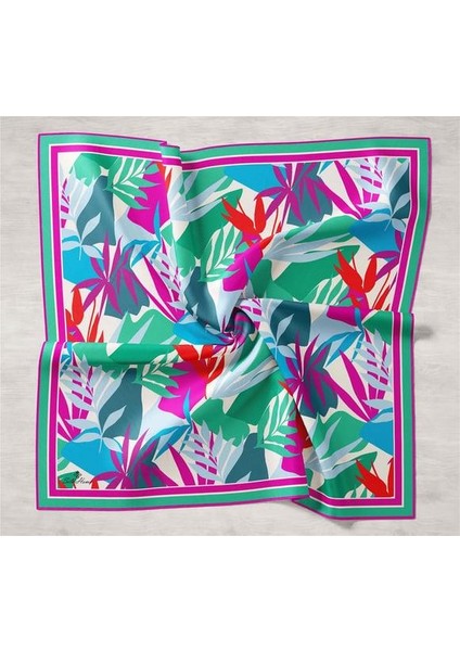 Mint Yeşili-Beyaz Yaprak Desen Tivil Ipek Eşarp 11406-01 modelleri