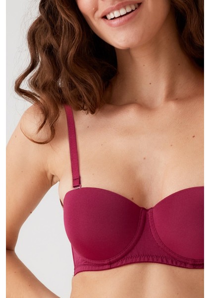 Vişne 6349 Verona Balenli Soft Push Up Yarı Destekli Içi Pamuklu Micro Straplez Sütyen fiyatları