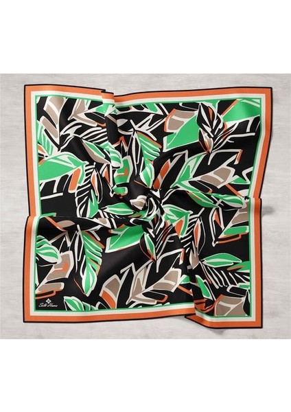 Siyah-Vizon Geometrik Yaprak Desen Tivil Ipek Eşarp 11407-51