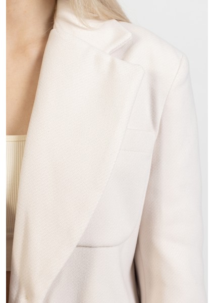 Kaşe Oversize Kısa Kaban, Kısa Krem Ceket, Blazer Kalın Ceket,