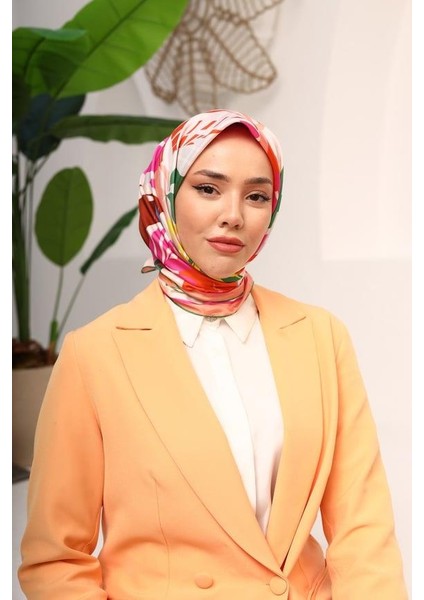 Koyu Yeşil Yaprak Desen Tivil Ipek Eşarp 11406-47