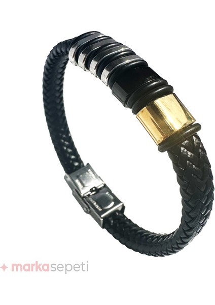 Örgülü Deri Tasarım Gümüş ve Altın Kaplama Erkek Bileklik fiyatları