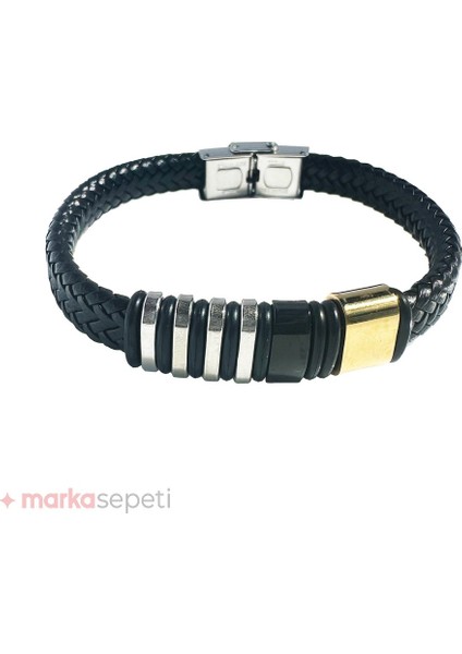 Örgülü Deri Tasarım Gümüş ve Altın Kaplama Erkek Bileklik modelleri