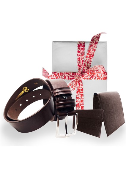 Hediyelik Hakiki Deri Erkek Aksesuar Seti (Kemer, Cüzdan, Kartlık)