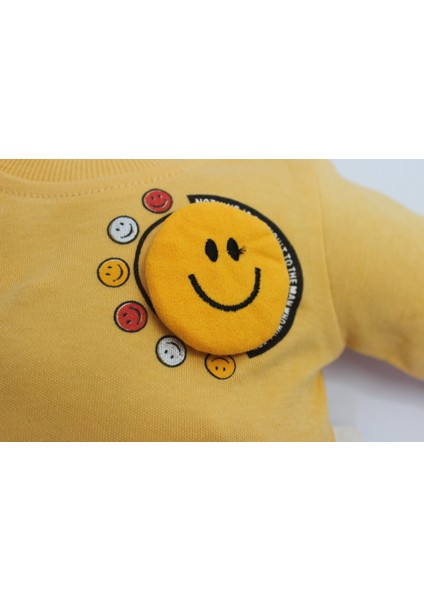 Uzun Kol Smile Basklı Fularlı 3'lü Bebek Takım indirimleri