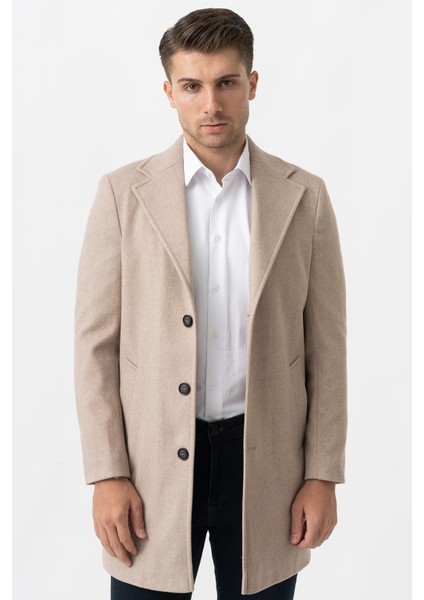 Ancona 4025-2 Düz Ceket Yaka Slim Fit Pamuklu Kaban K.bej