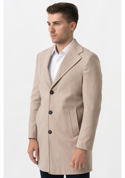 Ancona 4025-2 Düz Ceket Yaka Slim Fit Pamuklu Kaban K.bej