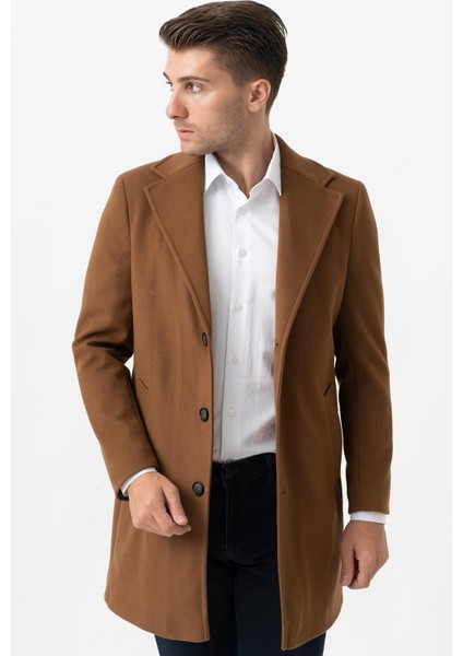 Ancona 4025-2 Düz Ceket Yaka Slim Fit Pamuklu Kaban Camel