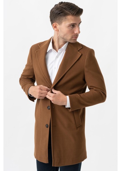 Ancona 4025-2 Düz Ceket Yaka Slim Fit Pamuklu Kaban Camel