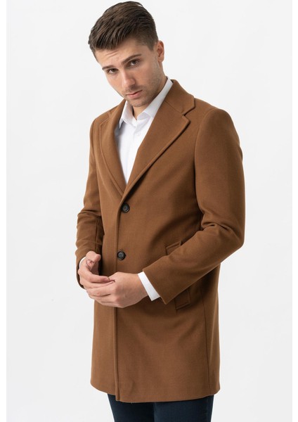 Ancona 4025-2 Düz Ceket Yaka Slim Fit Pamuklu Kaban Camel