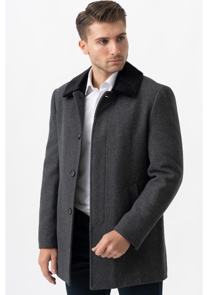 Vicenza 4016 Berberi Yaka Slim Fit Yünlü Kaban Füme fiyatları