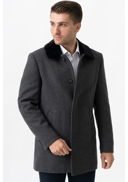 Vicenza 4016 Berberi Yaka Slim Fit Yünlü Kaban Füme modelleri
