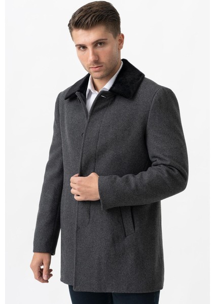 Vicenza 4016 Berberi Yaka Slim Fit Yünlü Kaban Füme fırsatları