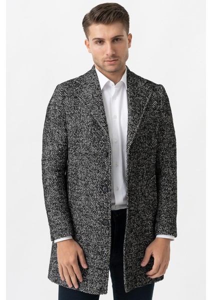 Arezzo 4025 Ceket Yaka Pamuklu Slim Fit Kaban Siyah