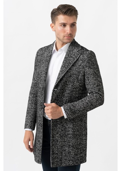 Arezzo 4025 Ceket Yaka Pamuklu Slim Fit Kaban Siyah