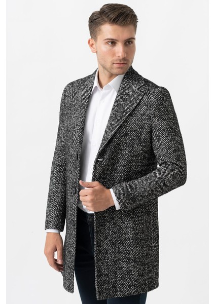 Arezzo 4025 Ceket Yaka Pamuklu Slim Fit Kaban Siyah