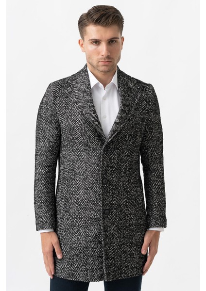 Arezzo 4025 Ceket Yaka Pamuklu Slim Fit Kaban Siyah