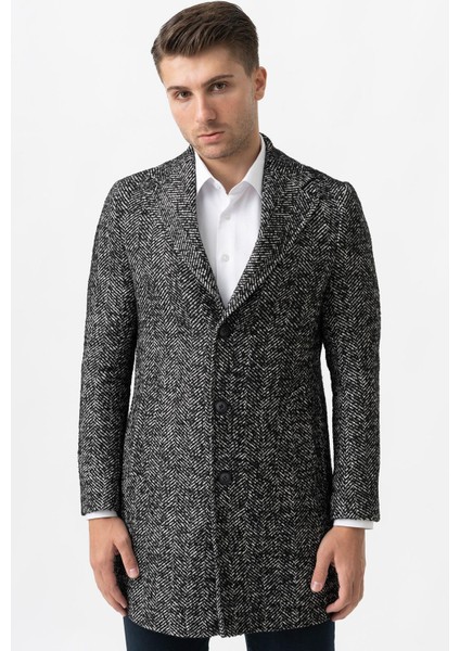 Arezzo 4025 Ceket Yaka Pamuklu Slim Fit Kaban Siyah