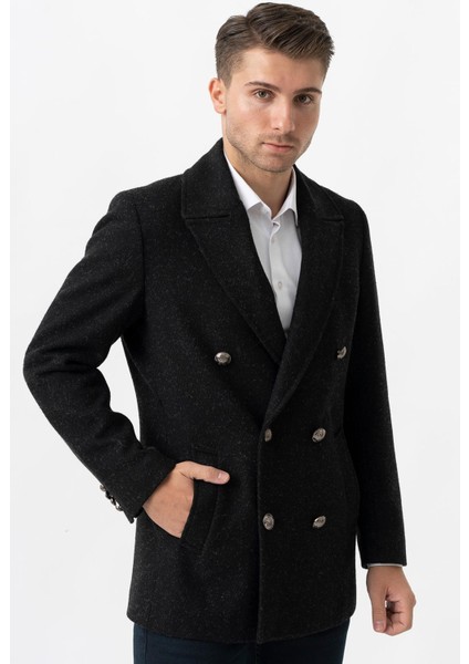 Trento K290 Kruvaze Yaka Slim Fit Pamuklu Kaban Siyah fiyatları