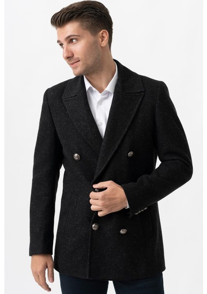 Trento K290 Kruvaze Yaka Slim Fit Pamuklu Kaban Siyah modelleri
