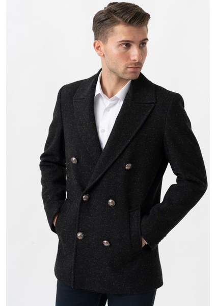 Trento K290 Kruvaze Yaka Slim Fit Pamuklu Kaban Siyah fırsatları