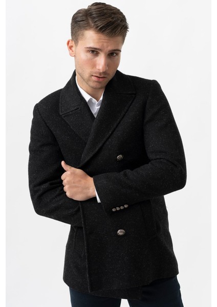 Trento K290 Kruvaze Yaka Slim Fit Pamuklu Kaban Siyah indirimleri