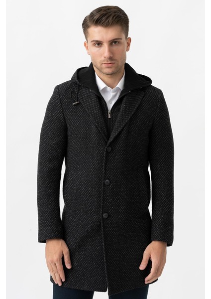 Ancona 4024 Slim Fit Kapüşonlu Ceket Yaka Pamuklu Kaban Gri