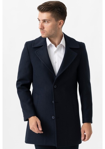 Bolzano 4019 Geniş Yaka Slim Fit Yünlü Kemerli Kaban Laci