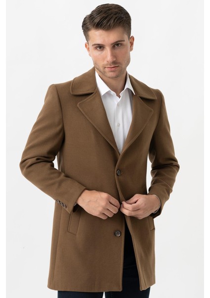 Bolzano 4019 Geniş Yaka Slim Fit Yünlü Kemerli Kaban Camel fiyatları